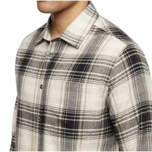 Eddie Bauer Flannel Shirt Mens XL Cream Black Plaid Western Chic Long Sleeve NEW